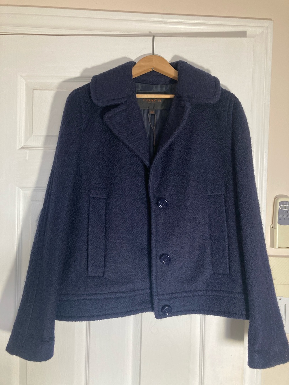 Coach Navy Pea Coat with Button Front